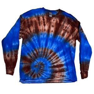 Tie Dyed Brown and Blue Long Sleeve T Shirt